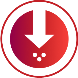 Red circle with white arrow pointing down at 3 small dots
