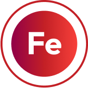 Red circle with white text Fe in the center