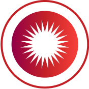 Red circle with a white sun in center